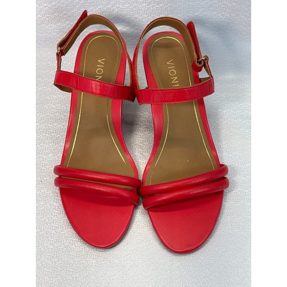 Vionic Emmy Red Leather Ankle Strap Wedge Sandals Women's Size 9 - Picture 3 of 5